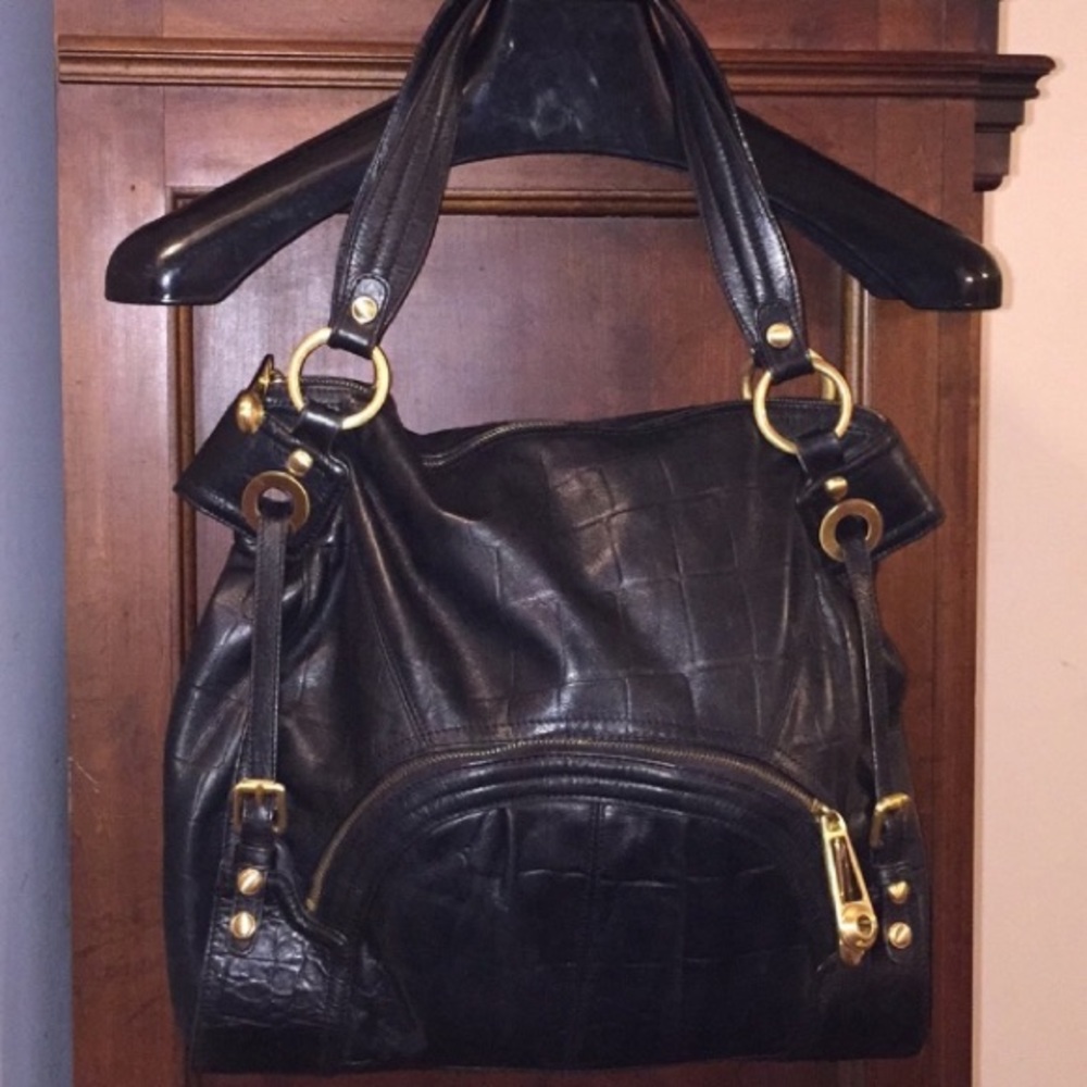 Makowsky Black Leather Hobo Handbag